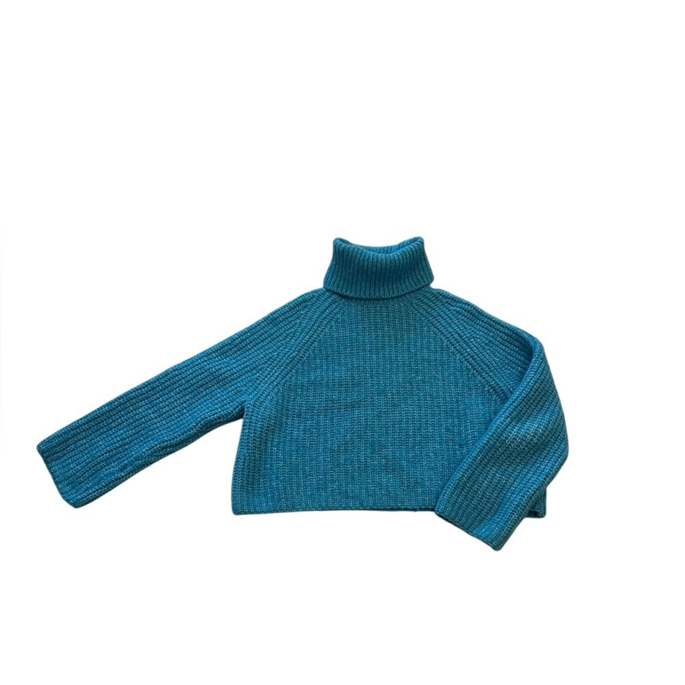 Zara Teal Cropped Turtleneck Sweater